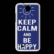 Coque HTC Desire 300 Keep Calm Be Happy Bleu