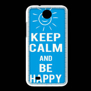 Coque HTC Desire 300 Keep Calm Be Happy Cyan