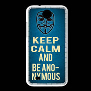 Coque HTC Desire 300 Keep Calm and Be Anonymous Bleu