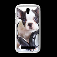Coque HTC Desire 500 Bulldog français avec casque de musique