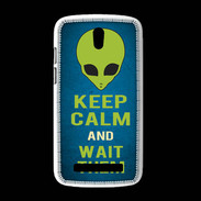 Coque HTC Desire 500 Keep Calm and Wait Alien Bleu