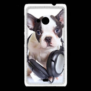 Coque Nokia Lumia 535 Bulldog français avec casque de musique