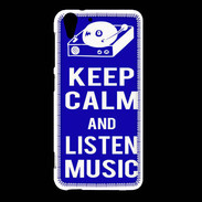 Coque HTC Desire Eye Keep Calm Listen music Bleu