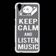 Coque HTC Desire Eye Keep Calm Listen music Gris