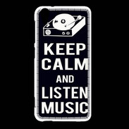 Coque HTC Desire Eye Keep Calm Listen music Noir