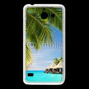 Coque Huawei Y550 Palmier et bungalow dans l'océan indien