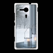 Coque Sony Xpéria SP paysage hiver deux lanternes