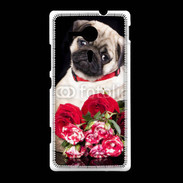 Coque Sony Xpéria SP Chiot et fleurs rouges