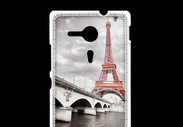 Coque Sony Xpéria SP Tour Eiffel rouge sur fond en noir et blanc