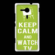 Coque Sony Xpéria SP Keep Calm Watch TV Vert pomme