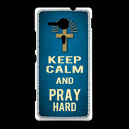 Coque Sony Xpéria SP Keep Calm and Pray Christian Bleu