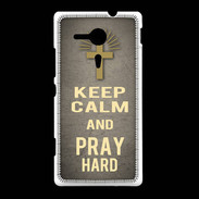 Coque Sony Xpéria SP Keep Calm and Pray Christian Gris