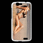 Coque Huawei Ascend G7 Femme brune en bikini à la plage