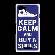 Coque Sony Xpéria E3 Keep Calm Buy Shoes Bleu