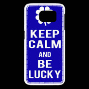 Coque Samsung Galaxy S6 edge Keep Calm Be lucky Bleu