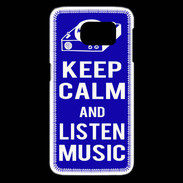 Coque Samsung Galaxy S6 edge Keep Calm Listen music Bleu