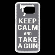 Coque Samsung Galaxy S6 edge Keep Calm Take a gun Gris