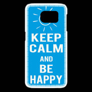 Coque Samsung Galaxy S6 edge Keep Calm Be Happy Cyan