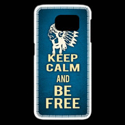 Coque Samsung Galaxy S6 edge Keep Calm and Be Free Bleu