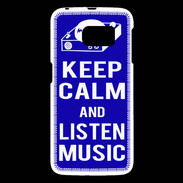 Coque Samsung Galaxy S6 Keep Calm Listen music Bleu