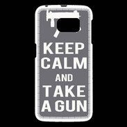 Coque Samsung Galaxy S6 Keep Calm Take a gun Gris