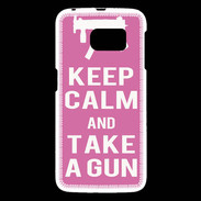 Coque Samsung Galaxy S6 Keep Calm Take a gun Rose