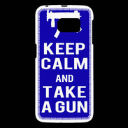 Coque Samsung Galaxy S6 Keep Calm Take a gun Bleu