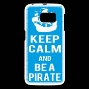 Coque Samsung Galaxy S6 Keep Calm Be a Pirate Cyan