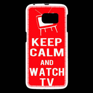 Coque Samsung Galaxy S6 Keep Calm Watch TV Rouge