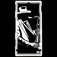 Coque Sony Xperia U Saxophoniste en noir et blanc 2