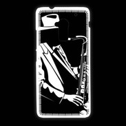 Coque HTC One Max Saxophoniste en noir et blanc 2