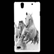 Coque Sony Xperia C4 Chevaux en noir et blanc