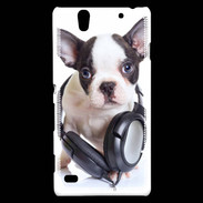 Coque Sony Xperia C4 Bulldog français avec casque de musique