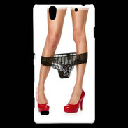Coque Sony Xperia C4 Escarpins rouges vernis lingerie dentelle noire sexy