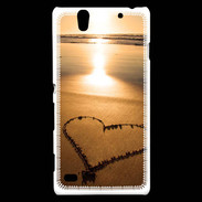 Coque Sony Xperia C4 Coeur sur la plage avec couché de soleil