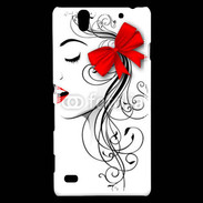 Coque Sony Xperia C4 Visage glamour noir et rouge