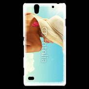 Coque Sony Xperia C4 Femme à chapeau de plage