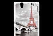 Coque Sony Xperia C4 Tour Eiffel rouge sur fond en noir et blanc