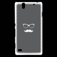 Coque Sony Xperia C4 moustache gris & blanc