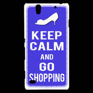 Coque Sony Xperia C4 Keep Calm Go Shopping Bleu