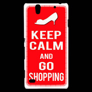 Coque Sony Xperia C4 Keep Calm Go Shopping Rouge