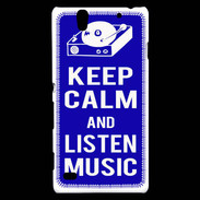 Coque Sony Xperia C4 Keep Calm Listen music Bleu