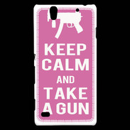Coque Sony Xperia C4 Keep Calm Take a gun Rose