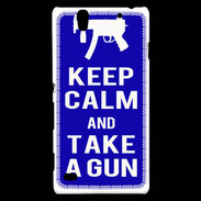 Coque Sony Xperia C4 Keep Calm Take a gun Bleu