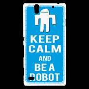 Coque Sony Xperia C4 Keep Calm Be a Robot Cyan
