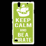 Coque Sony Xperia C4 Keep Calm Be a Pirate Vert pomme