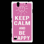 Coque Sony Xperia C4 Keep Calm Be Happy Rose