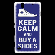 Coque Sony Xperia C4 Keep Calm Buy Shoes Bleu