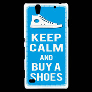Coque Sony Xperia C4 Keep Calm Buy Shoes Cyan 