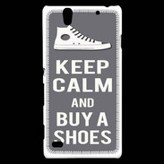 Coque Sony Xperia C4 Keep Calm Buy Shoes Gris